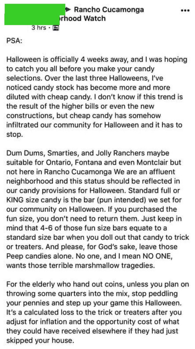 bestofnextdoor's tweet photo. "Dum Dums, Smarties, and Jolly Ranchers maybe suitable for Ontario, Fontana, and even Montclair... but NOT here in Rancho Cucamonga!" https://t.co/FSf9R3WzNf