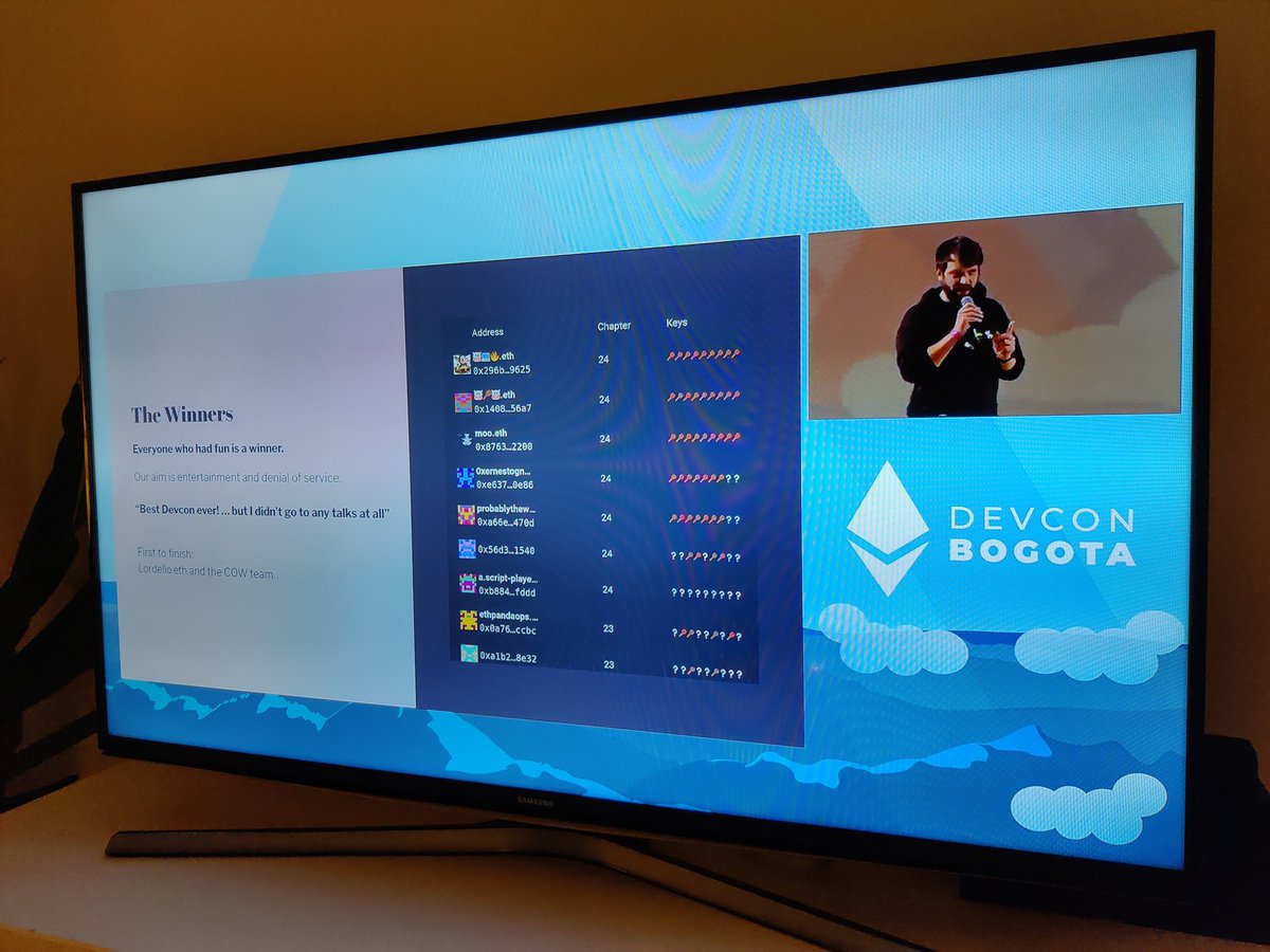 dist0rtionproto's tweet photo. Social Dist0rtion Protocol together with https://t.co/Ist99OZjb1 are on stage at @EFDevcon to present the winner of No Time to DAI!
The winner won 100 ETH*!!1!!1!11
#NoTimeToDAI #Devcon @EFDevcon
*แดณแตแตสณหกแถฆ แตแตสฐ https://t.co/2zldzwnHpr