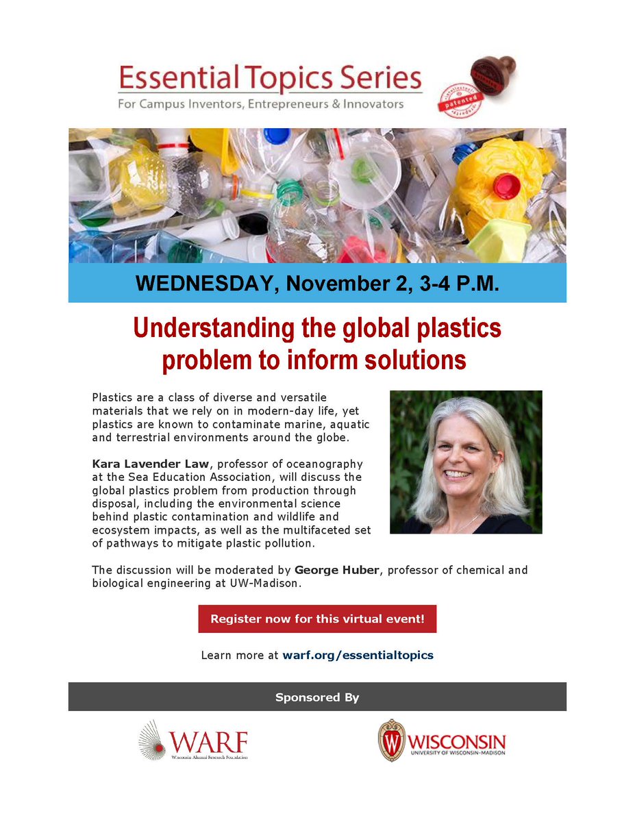 CUWP - Chemical Upcycling of Waste Plastics (@cuwp_uwmadison) on Twitter photo Join us for Kara Lavender Law, professor of oceanography at the Sea Education Association. <a href="/WARF_News/">WARF (Wisconsin Alumni Research Foundation)</a> <a href="/UWMadEngr/">UW-Madison College of Engineering</a> <a href="/UWMadCBE/">UW-Madison CBE</a> Register now for this virtual event here - warf.org/event/understa… Join us for Kara Lavender Law, professor of oceanography at the Sea Education Association. <a href="/WARF_News/">WARF (Wisconsin Alumni Research Foundation)</a> <a href="/UWMadEngr/">UW-Madison College of Engineering</a> <a href="/UWMadCBE/">UW-Madison CBE</a> Register now for this virtual event here - warf.org/event/understa…