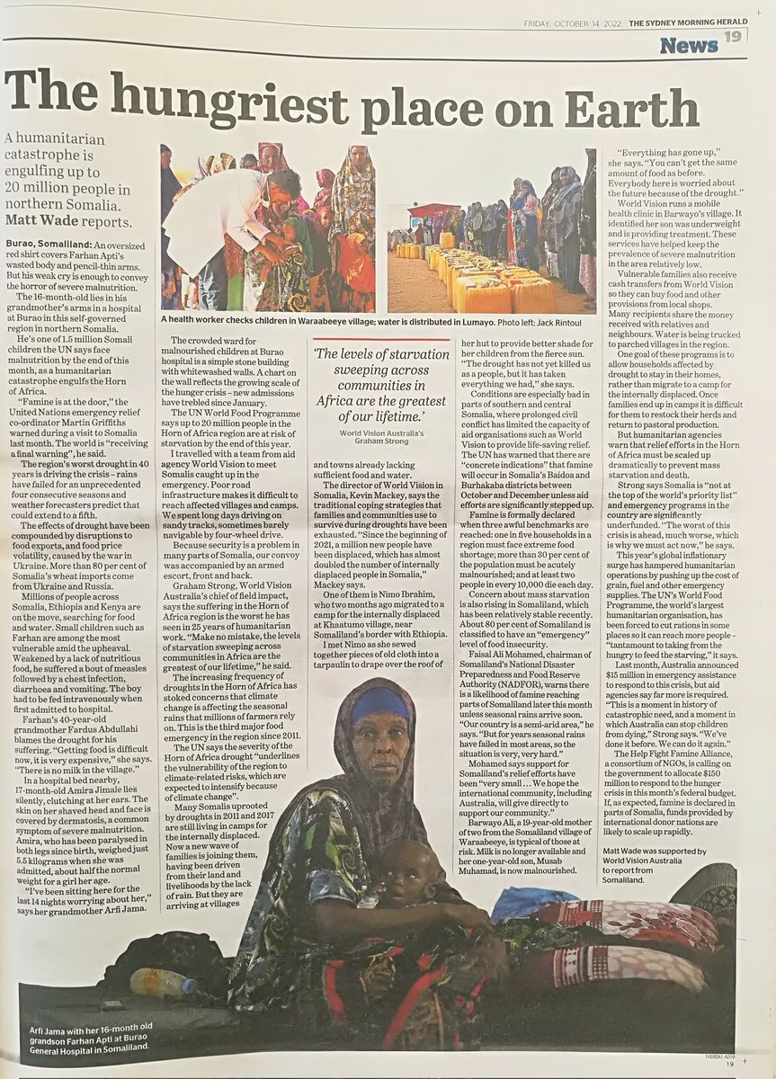 PabloFootball's tweet photo. Disastrous #famine exacerbated by #climatechange unfolding for #Somalia affecting up to 20 million people (reported by @MattWadeSMH) needs urgent assistance of global community inc #Australia @SenatorWong & government of @AlboMP
@WorldVisionAus @WorldVision #UNWorldFoodProgramme https://t.co/cxbt4qDwCa