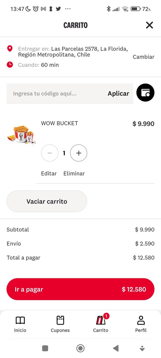 radamantus's tweet photo. @KFCcl quisiera saber cuanto demora la devolución de dinero por un delivery que no fue entregado, a pesar de insistentes llamados al call center. https://t.co/hMIrcbGj36