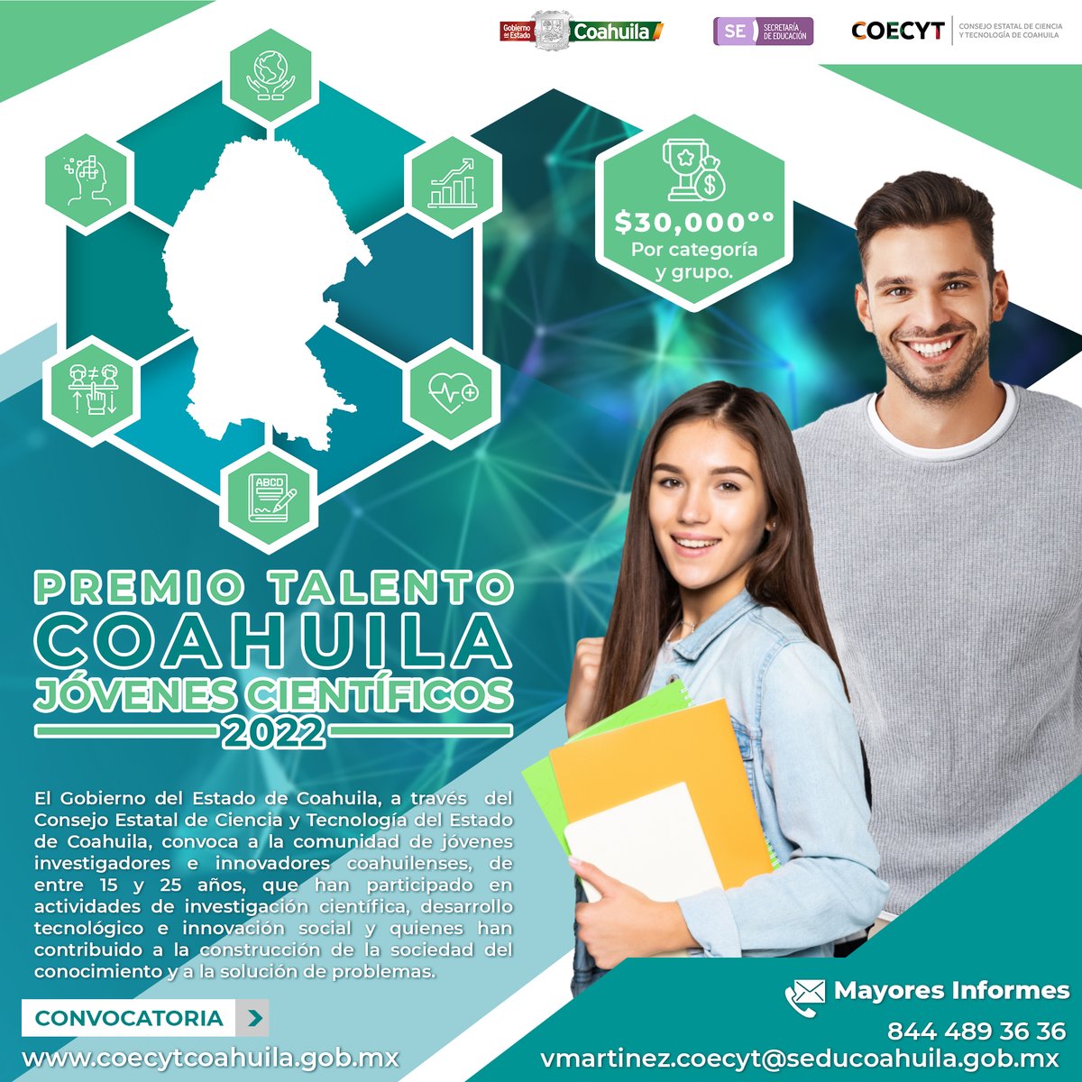 coecytcoahuila's tweet photo. PREMIO TALENTO COAHUILA JÓVENES CIENTÍFICOS 2022
🙋‍♀️🙋‍♂️🔬🔍💡⚙️🔋
👉 Convocatoria: https://t.co/IKuaSnrbZG
@GobDeCoahuila @SEducacionCoah @vmario_garza https://t.co/rlEykRRRJI