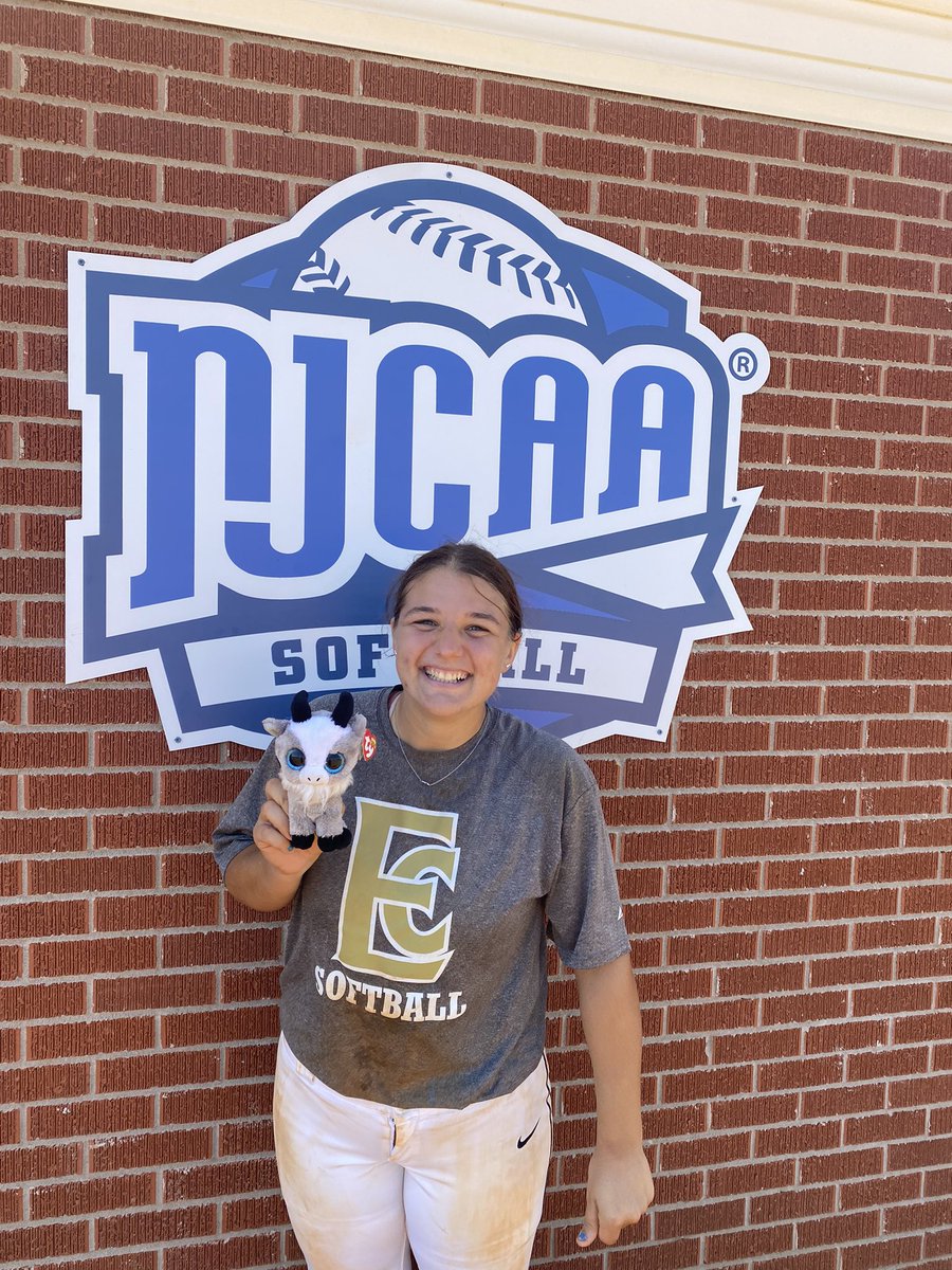 ECCCSoftball's tweet photo. Goat of the Week🐐: Freshman from Fredericksburg, Virginia • #21 Emily Collins! The kid can get it done on the mound. We are excited to see what she can do these next two years. We love you, M&amp;M! 🖤💛 https://t.co/4eMi5v6iNa