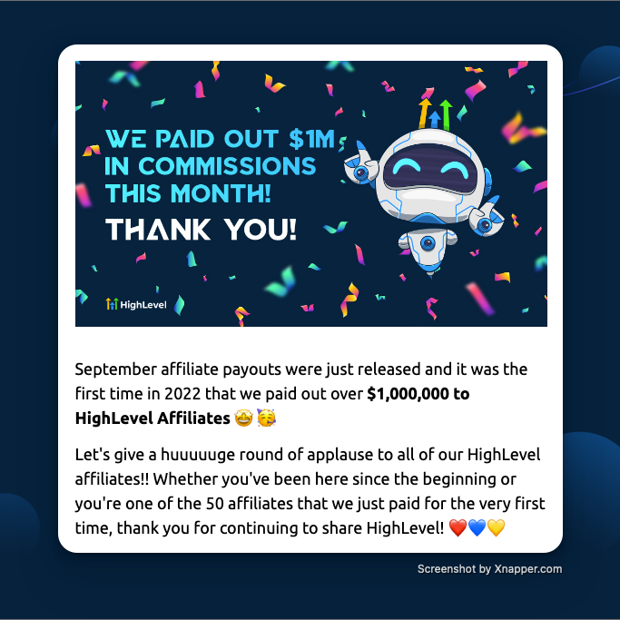 This month's payout to our affiliates was over a million bucks! How rad is that??? Whether you're using it or recommending it <a href="/gohighlevel/">HighLevel</a> makes you 💰