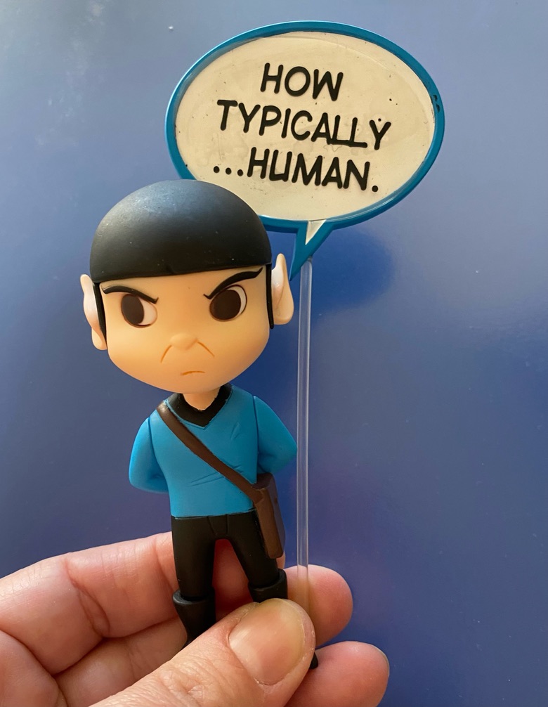 StarTrekImprov's tweet photo. We are excited about our new mascot for our Saturday night show in SF (10/15). Thanks, Andrew Rogge, for this doll from the Las Vegas Star Trek Convention! Spock is responding to our excitement for the show in HIS typical way.  Tickets to Phaser on Stun's show:  @StarTrekImprov https://t.co/yy5G3Yh3d1