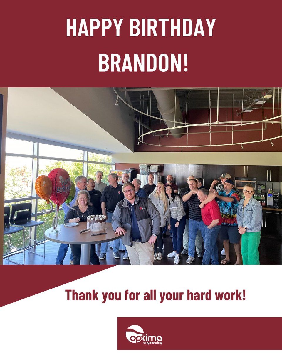 Today Optima celebrated Brandon Lee, P.E.'s 30th birthday at the Charlotte office! 

He has been with us for 6 spectacular years, and we look forward to many more.

Happy Birthday Brandon!