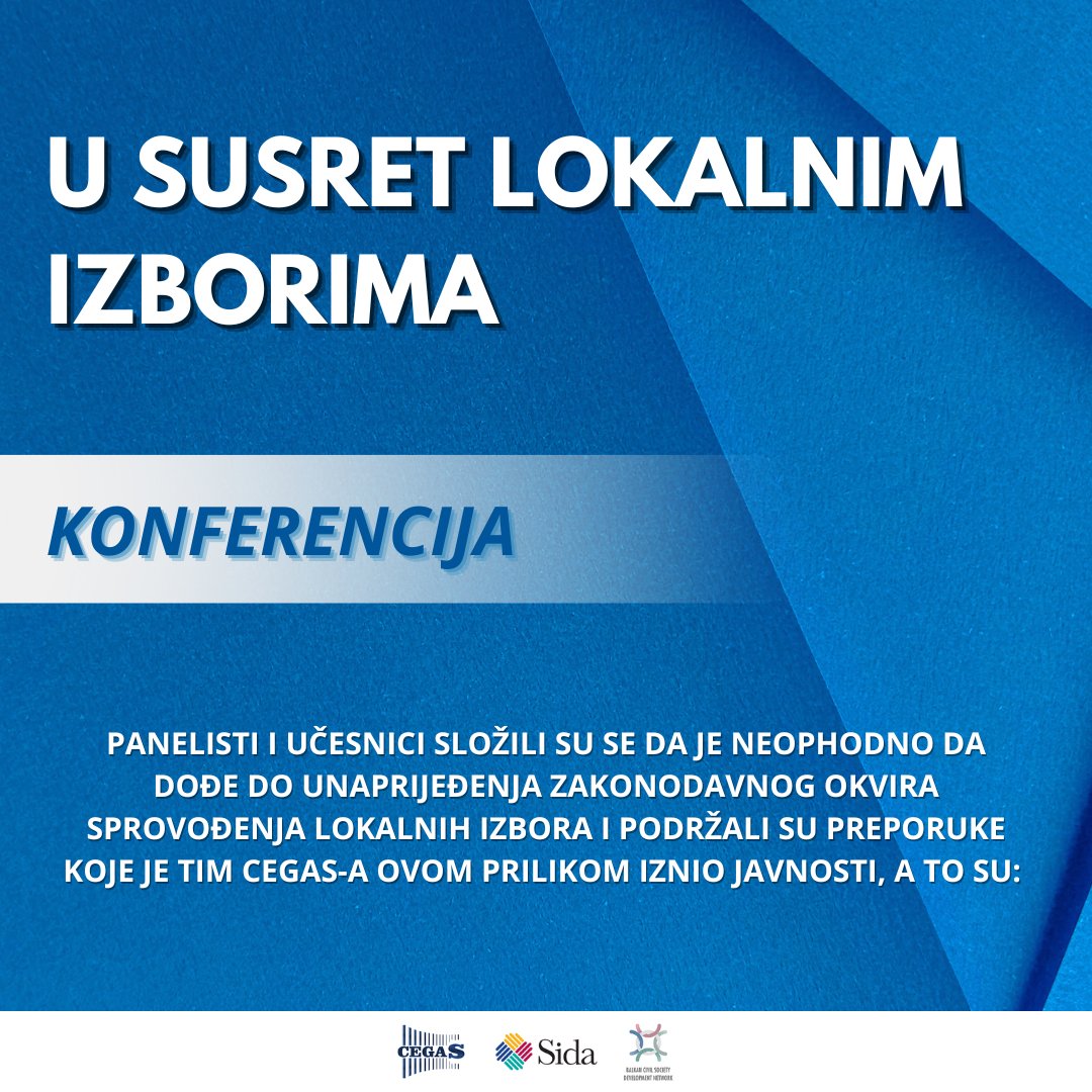 _cegas's tweet photo. 📢 KONFERENCIJA “U SUSRET LOKALNIM IZBORIMA"
 
Panelisti i učesnici složili su se da je neophodno da dođe do unaprijeđenja zakonodavnog okvira sprovođenja lokalnih izbora i podržali su preporuke koje je tim CEGAS-a ovom prilikom iznio javnosti a to su👇 https://t.co/n8FDz2Pdzr