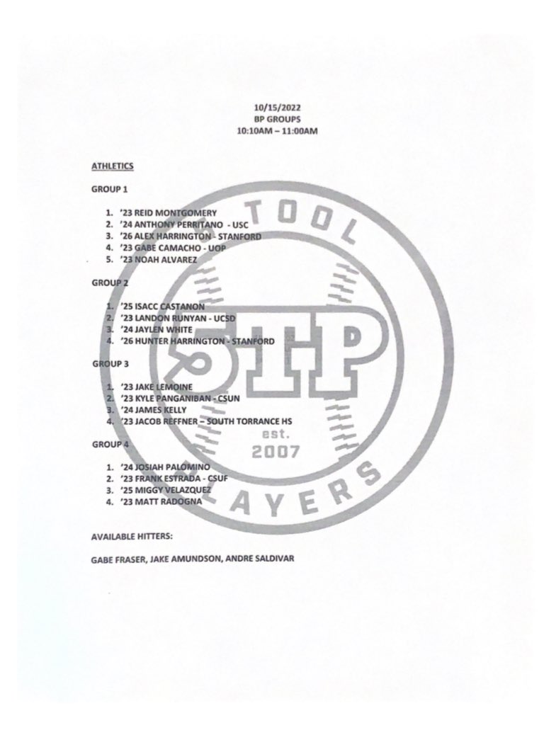 5_ToolPlayers's tweet image. 🗓Saturday 10/15/22
⌚️12:15PM
🔰5TP A’s Vs. @CerritosBirds 
SP - Brynner Waiolama @3rynnerr 
⚾️A’s BP Groups - 10:10am-11:00am
📍Cerritos College - Wally Kincaid Field

#5TP #GreenCollar 
@socalscouts @TheProsPipeline @SoCalSteve9 @California_PG @PBR_California