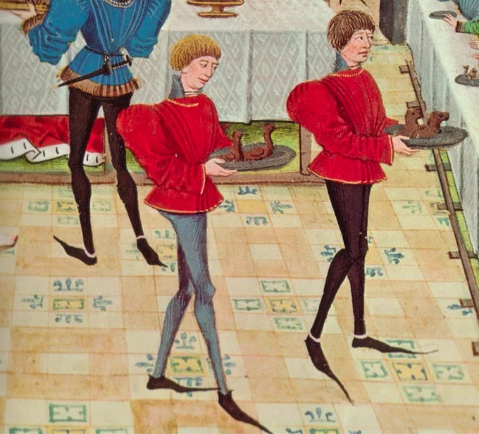 you know these wack ass shoes that medieval men used to wear. they're called poulaines and apparently there's a lot of archaeological records of men who used to wear them having fractures in their arm bones because these mfs were always tripping and falling tf down 
