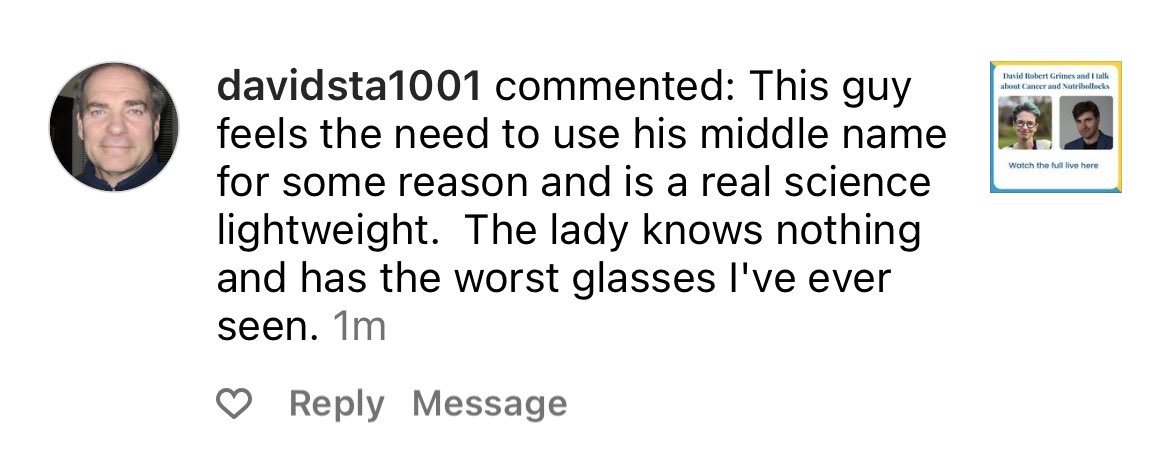 Liz_ORiordan's tweet photo. So someone on Instagram didn’t like it when I pointed out that some cancer diet claims don’t work - and this was his way of refuting my expertise…. https://t.co/rXaw5Q0M4s