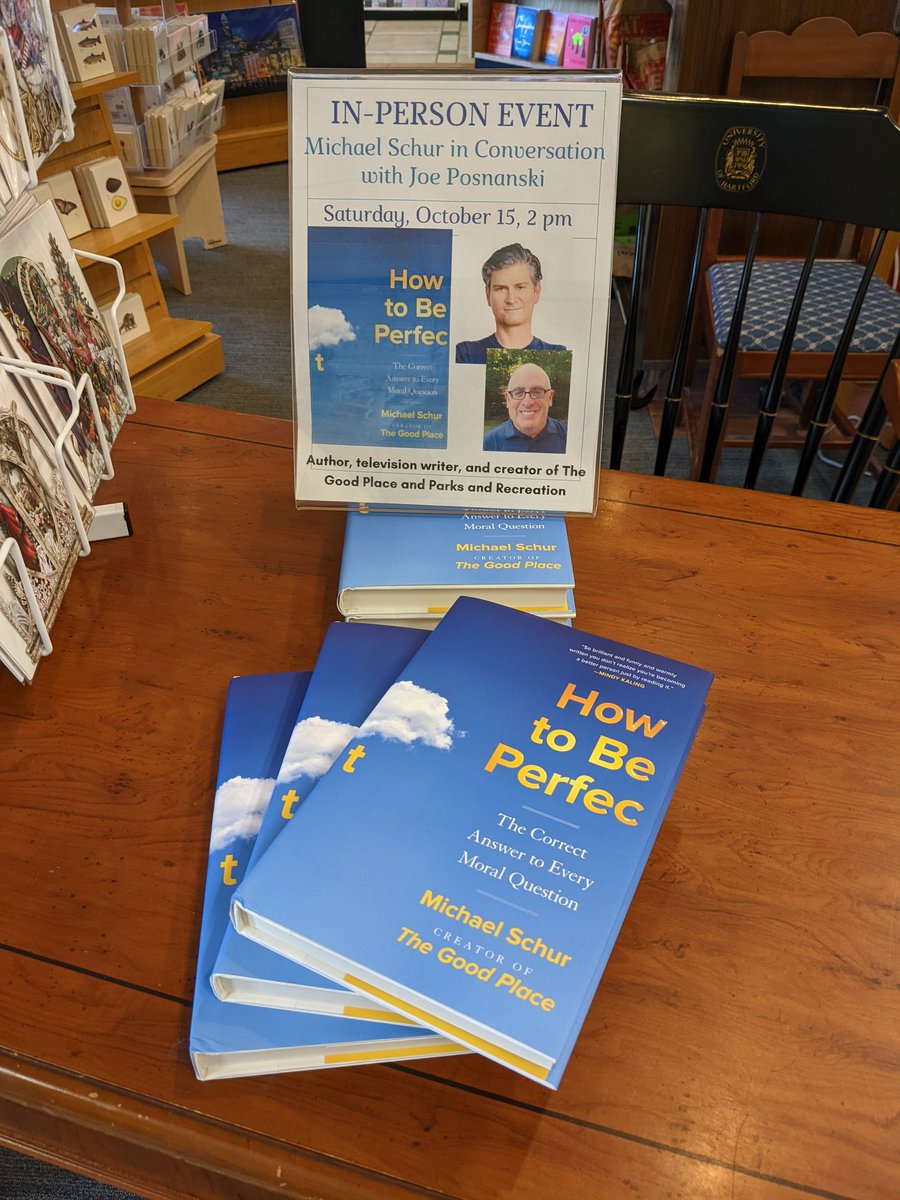 hgsmoot's tweet photo. Come see The Good Place creator Michael Schur at Park Road Books tomorrow! (I'll be there too, come see me!) https://t.co/laZ4W3uQFP