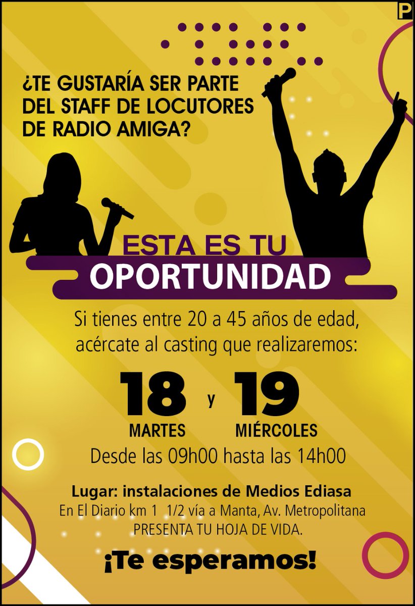 💥#ATENCIÓN| 🗣️Tienes buena voz, buena actitud y un buen humor... 😎 
Llegaste al lugar correcto 📻🎤🎶 @amigaec busca #Locutor (a) que se una a nuestro extraordinario equipo.👌

¡Te esperamos! 👇🏼