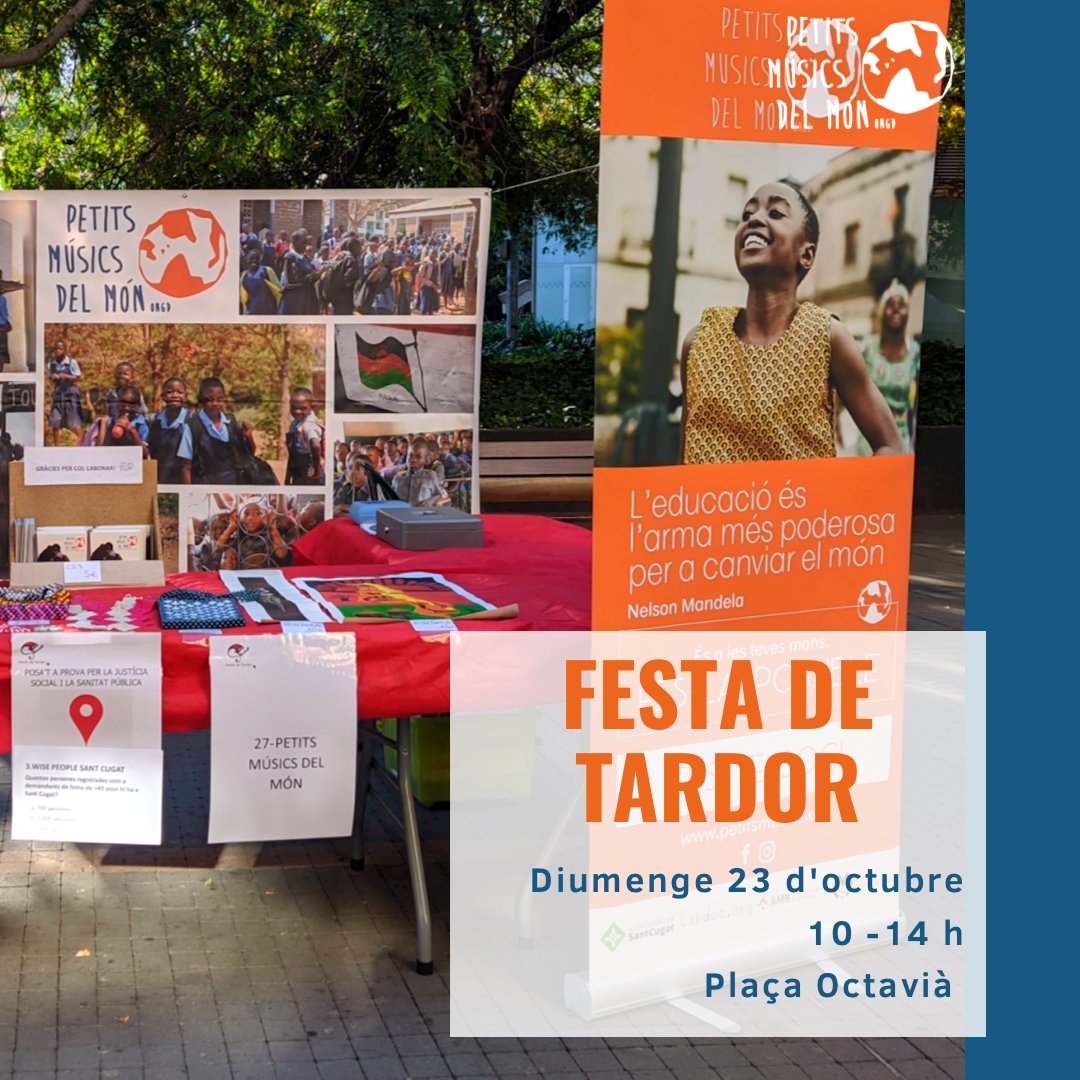 PetitsMusicsONG's tweet photo. #ACTUALITAT || Us convidem a la Festa de Tardor 🍂 el diumenge 23 d'octubre de 10 a 14h a la Plaça Octavià de Sant Cugat. Estarem com a entitat participant a la Fira d'entitats, i a més, podreu participar a una activitat conjunta de totes les entitats, on guanyareu un #premi 🎰! https://t.co/ensrIOA4Li