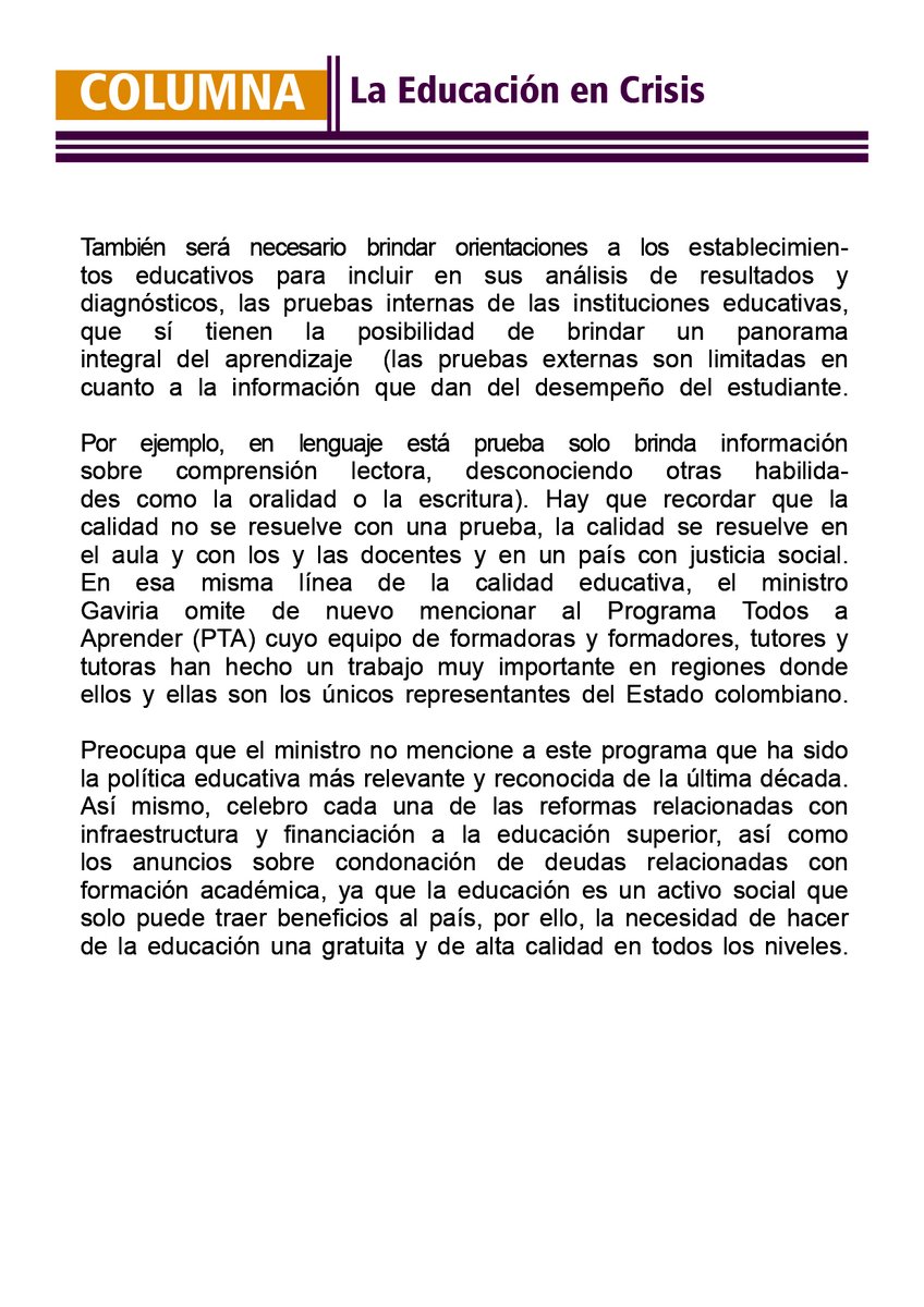 piedadcordoba's tweet photo. El boletín ¡Vuelve La Negra! en su cuarta edición columna de opinión Educación en crisis. https://t.co/iHgKxWqjwO
