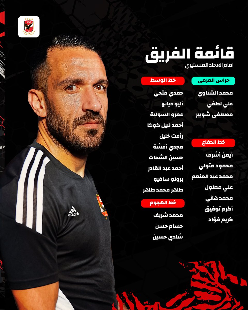 AlAhly's tweet photo. 📋| إليكم قائمة فريقنا لمواجهة الاتحاد المنستيري بدوري الأبطال🦅
⚫️| #يلا_يا_أهلي 
🔴| #أفريقيا_يا_أهلي https://t.co/eVXdMHhP2s