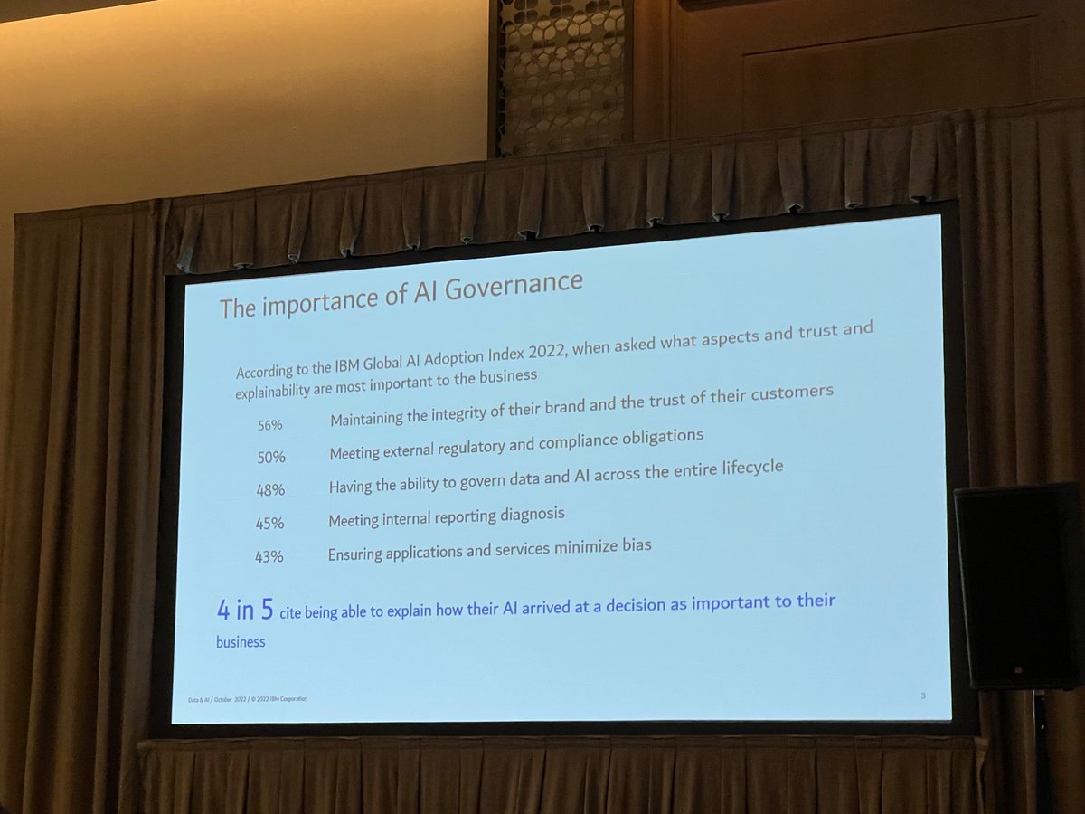 ChiefScientist's tweet photo. And now our own @IBM Director of Data Science & AI Elite, @armand_ruiz, is talking about #AI Fact Sheets, an emerging data governance standard. #MLConf https://t.co/mENpIAzlyD