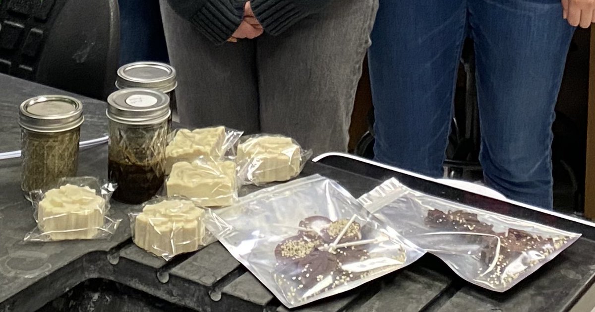 CarlaGarzon7's tweet photo. Here is a peak at some of the hemp based goods my students prepared yesterday @DelVal . I tried the dairy-free chocolates and the syrup today and they were delicious!! #ExperintialLearning https://t.co/KAOr3XBQA6