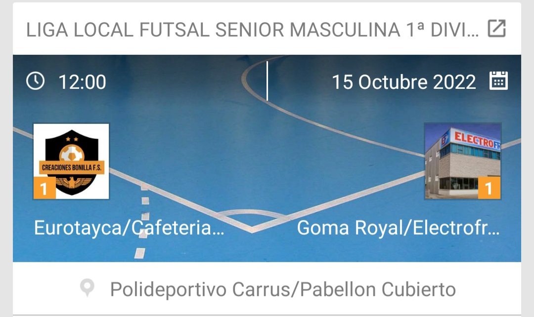 Volvemos a carrus mañana a las 12 para jugar la segunda jornada de liga , nos enfrentamos a Electrofet ,un clasico de la liga asentado en la categoria, vamos a por los 3 primeros puntos de la temporada!!