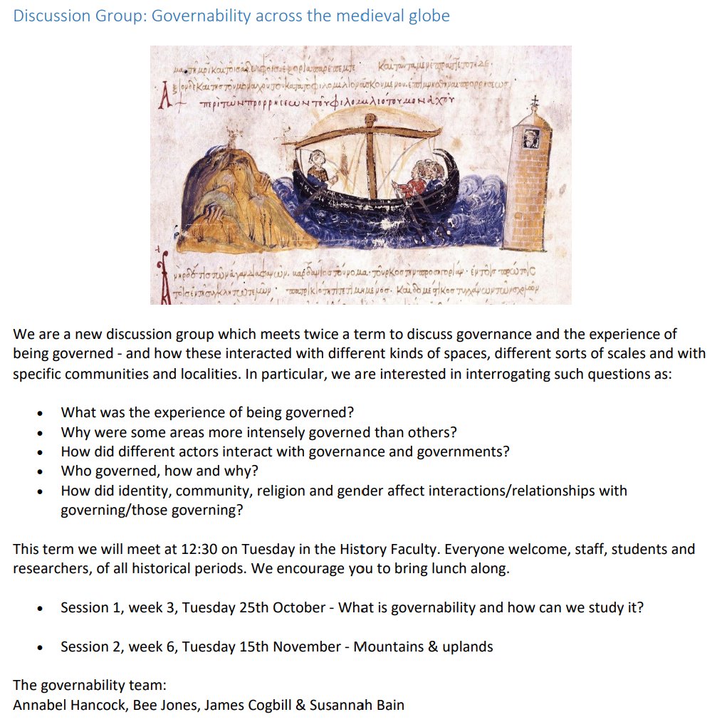 Discussion Group: Governability across the Medieval Globe

🗓️Tuesdays 25 October and 15 November
⏰12:30
📍History Faculty <a href="/OxfordHistory/">Oxford History</a> 

<a href="/susannah_bain/">Susannah Bain</a>