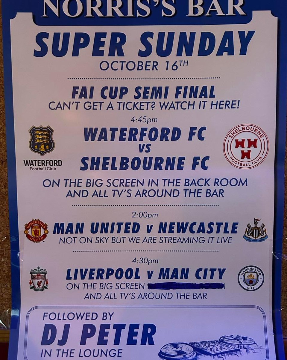 This Saturday and Super Sunday in Norris’s Bar!