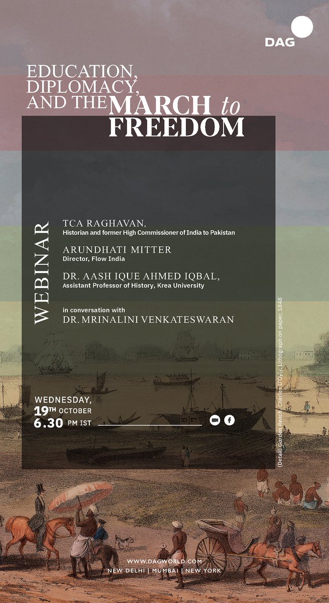 For insights into the relevance of the freedom narrative to diplomacy and education in India, tune in on 19 Oct! I'm in conversation with @tca_raghavan, Arundhati Mitter of @FlowIndia and Aashique Iqbal of @kreauniversity. Register here: us06web.zoom.us/webinar/regist…