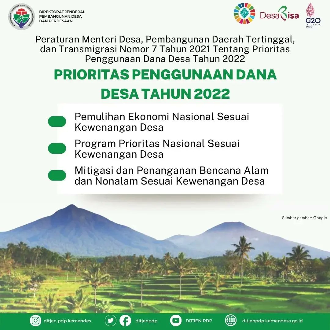 gerbangdesaID's tweet photo. #SobatDesa

Apa saja rangkuman kebijakan prioritas penggunaan #danadesa tahun 2022? 

Apa saja pertanyaan yang sering ditanyakan tentang penggunaan dana desa?
Silakan disimak yaa (A thread) https://t.co/9e427f94WN