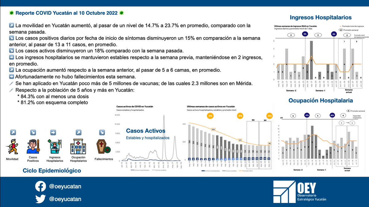 oeyucatan's tweet photo. OEY | Reporte COVID al 10 Octubre 2022
#observatorioyucatan #oey #oeyinforma #eloeyinforma #covid #coronavirus #omicron #covid19 #pandemia #yucatan #reporte https://t.co/nUusCQAb69