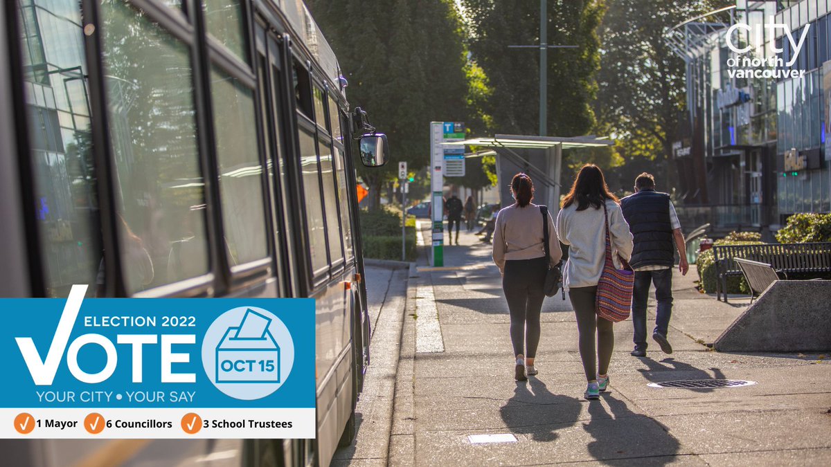 CityOfNorthVan's tweet photo. Whether you’re walking, riding, scooting or rolling to the polls, plan your trip https://t.co/8QjmmWZpQQ. Find transit routes using @TransLinkNews's interactive map of polling stations
General voting day for the CNV Election is tomorrow, Oct. 15: https://t.co/fI7PzPlf4B #VoteCNV https://t.co/c4R2Mv6ByG