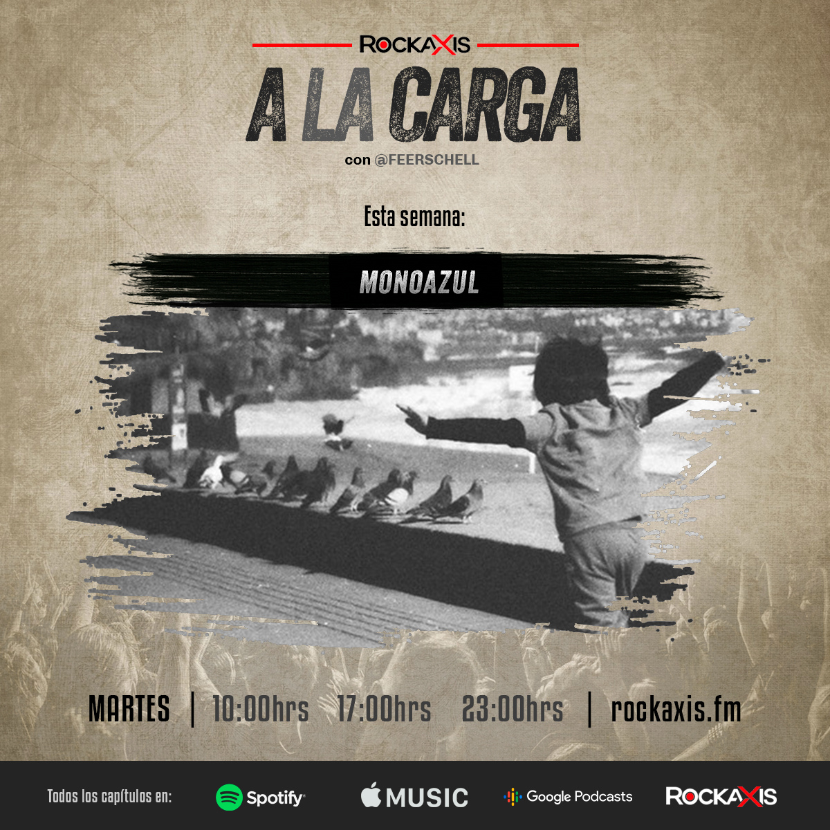 rockaxisoficial's tweet photo. Este martes volvemos con todo en A la carga. Escucharemos a Alto Voltaje, Banda Destruida, Modoazul, @meridianosbanda, @soponciorock y @ciotripach. Escúchalo a las 10, 17 y 23 hrs por https://t.co/UpQaeYARPC. Conduce: @Feerschell https://t.co/ZE6tKYAOVe