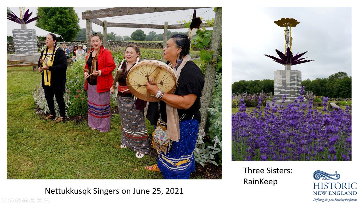 HistoricNE's tweet photo. Jane Hennedy: In 2021 @HistoricNE's Casey Farm dedicated the Three Sisters Rainkeep. It's not only a beautiful work of art, it's also a 500 gallon rain barrel. It honors indigenous people on the land and indigenous values by prioritizing #sustainability. #HNESummit https://t.co/OkMuGH6J16