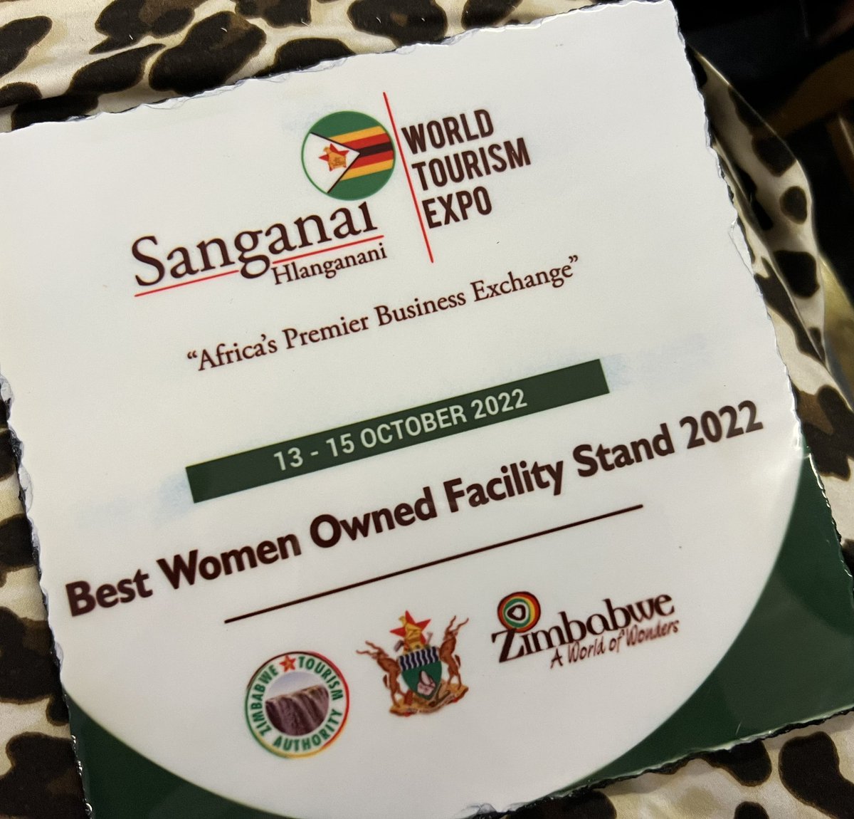 PresValerio's tweet photo. I am honoured to have received the award for Best #Woman Owned Facility Stand at Sanganai Hlanganani World Tourism Expo 2022

#Sanganai2022 https://t.co/E43J1Q28x4