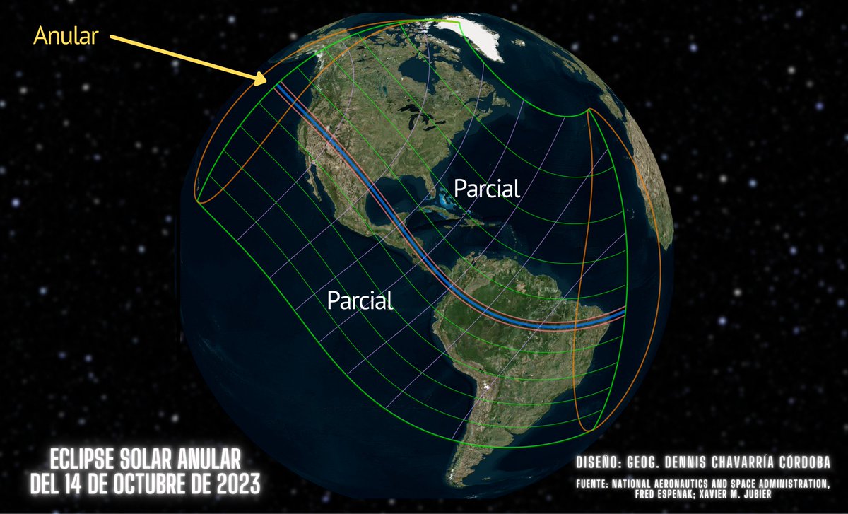 dnschavarria's tweet photo. Eclipse solar anular de 14 octubre de 2023
En 2023 en América Central, Costa Rica y una gran parte del continente Americano, se observará un eclipse solar anular, en las siguientes ilustraciones se puede ver su trayectoria. #EclipseSolar #eclipseanular #eclipse2023 #CostaRica https://t.co/KL64byPc7N