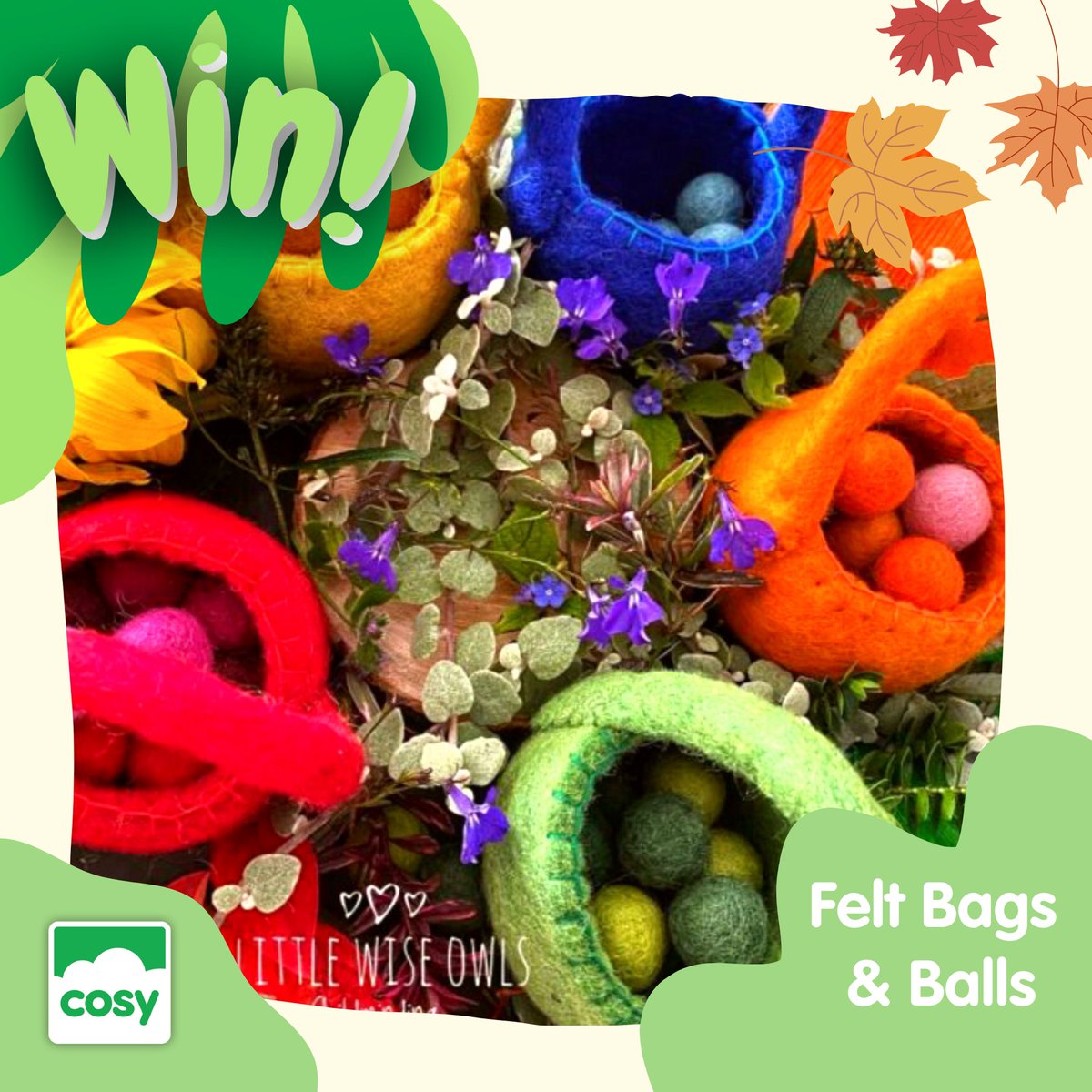 Thank Cosy it’s Friday!

For our Friday giveaway this week, we’re celebrating 18K followers. Enter to win a set of our felt bags &amp; balls. 

You need to…
🌈 Follow
🌈 RT
🌈 Tag some friends 

Giveaway closes at 11:59pm Sunday. Open to U.K. only. 

Good luck!

#TCIFriday