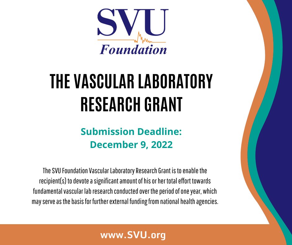 The SVU Foundation Vascular Laboratory Research Grant helps individuals devote a significant amount of effort towards fundamental vascular lab research over a one-year period. The submission deadline is December 9! Learn more at: svu.org/about-svu/svu-…