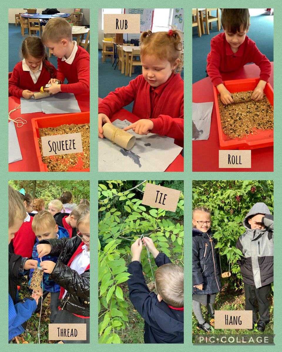 MillbrookBeech's tweet photo. Dosbarth Beech made bird feeders in pairs using the instructions we had written on how to make them. Once dried and set, we hung them up throughout our Forest School area - we had SO much fun! ☺️🍂🪶 #BeTheChange #TeamMillbrook @MillbrookP https://t.co/d1S2i35sgC
