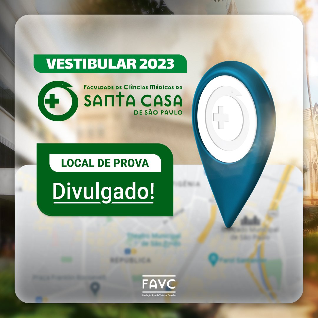 FCMSCSP's tweet photo. Hoje (14/out), a Vunesp divulga os LOCAIS DE PROVA para o Vestibular 2023 da Faculdade de Ciências Médicas da Santa Casa de São Paulo (FCMSCSP), que acontece nos dias 22 e 23 de outubro.
#OrgulhoDeSerSanta #FaculdadeSantaCasa #FCMSCSP #SantaCasaSP https://t.co/JE5H8zLqz0