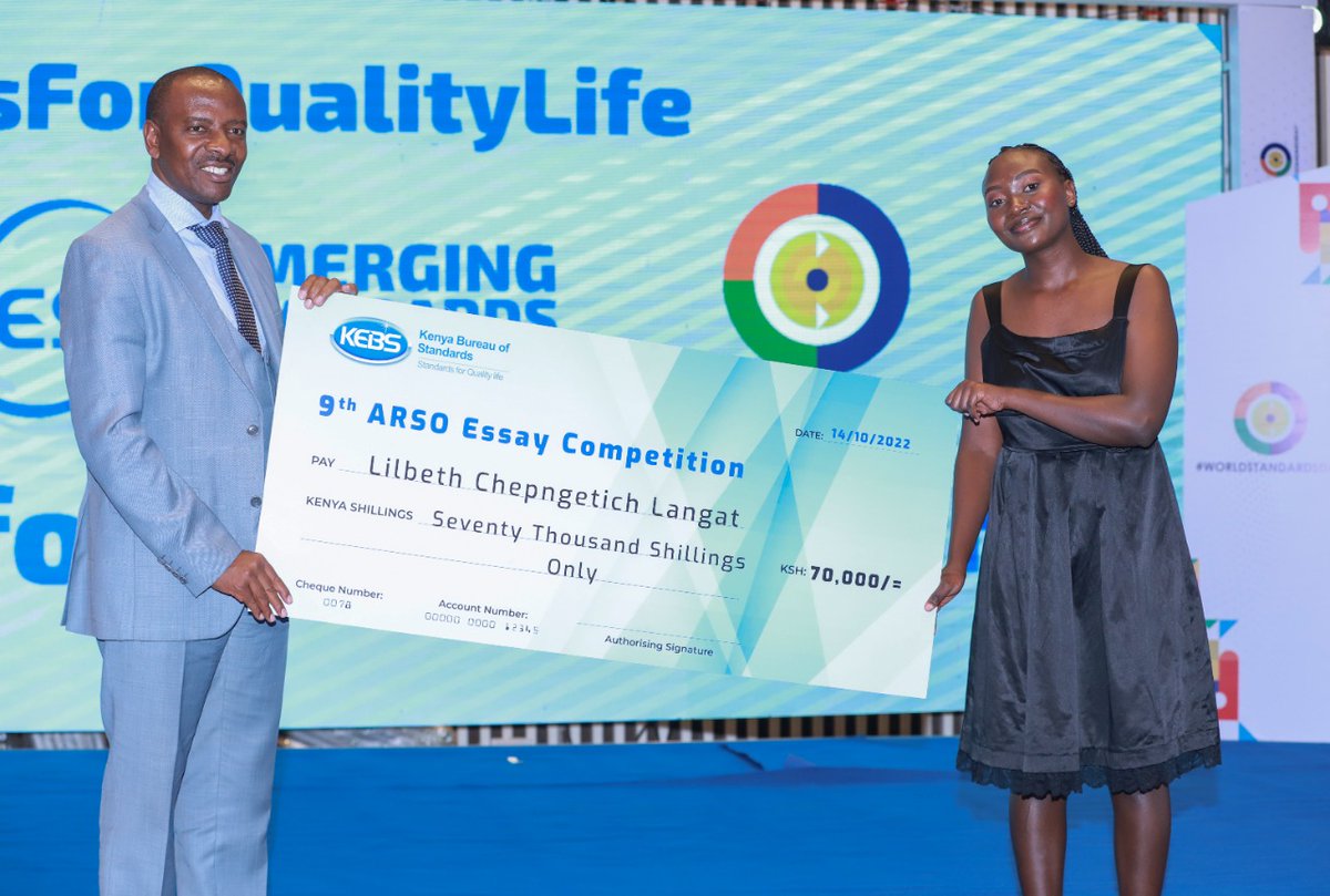 KEBS_ke's tweet photo. Congratulations are in order for the 9th ARSO Essay Competition Winners. 👏
#WorldStandardsDay
#EmergingStandards
@maina_betty @bnjinu @IndustryKE @Trade_Kenya @ARSO_1977 @IECStandards @ITU @isostandards @KENASgoke https://t.co/YhPu4qFIR2