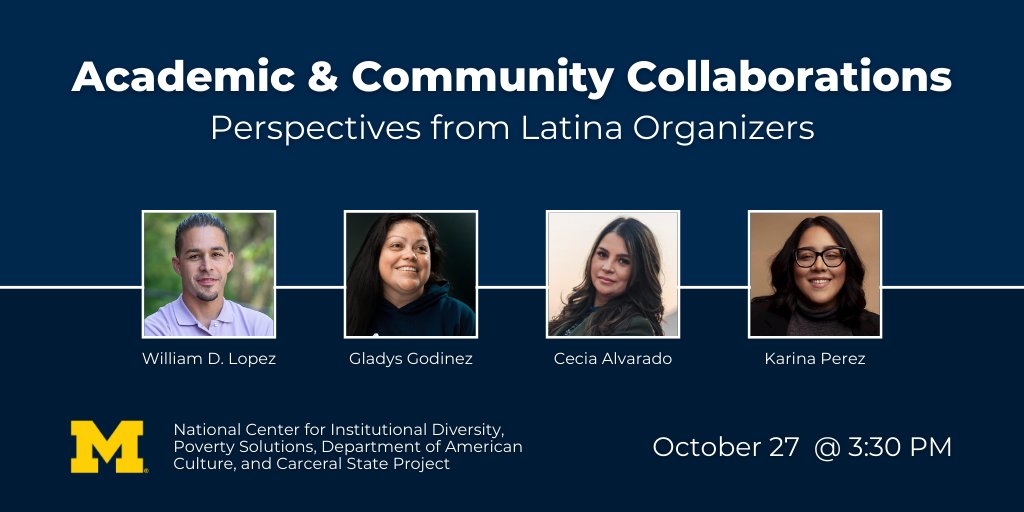 UMBowmanCenter's tweet photo. Oct 27 @ 3:30 ET | Join @lopez_wd for a discussion with @courageousmujer @ceciaalvaradoNV and @centrohispanone — three Latina organizers and creatives with decades of experience advocating with and for Latino communities.

Register: https://t.co/b6nblaRNJf https://t.co/5Q1B5pdUQY