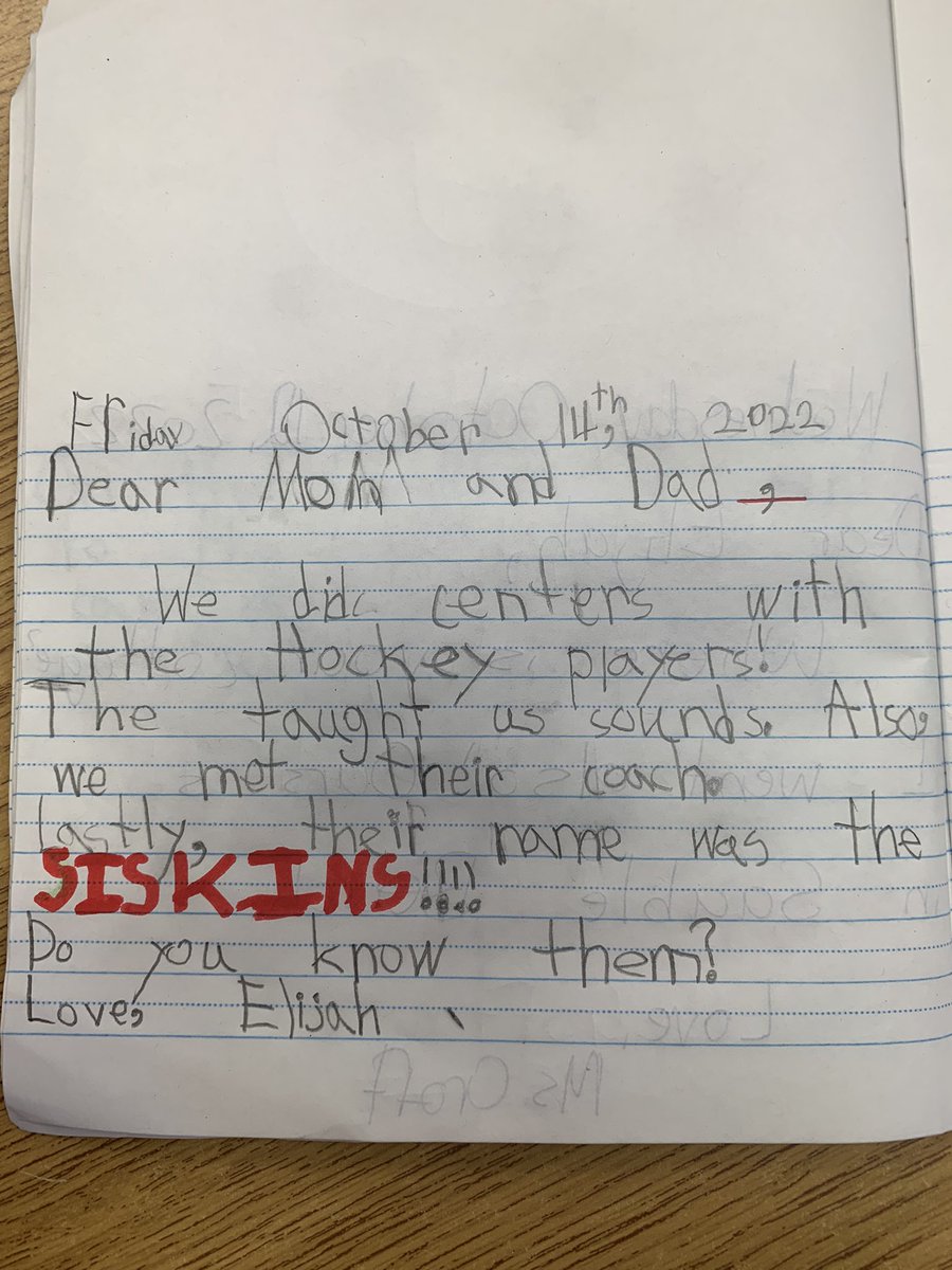 MissKCroft's tweet photo. Students wrote all about @KWSiskins in their growth journals today! @DelaurierMr @stannestars https://t.co/GBzgJGl9ZC