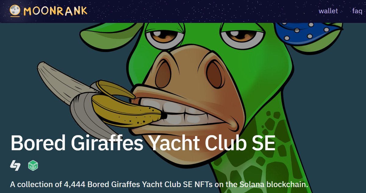 CryptoNewsbyVLD's tweet photo. Great news!
Solana Bored Giraffes Yacht Club Special Edition Collection is featured on Moonrank. Check rarity rank of your Sol BGYC SE NFTs there https://t.co/7PTBCgWyDh !
#nft #NFTCommunity #NFTMint #nftartist #bgycse #solananft #rareNFT #RankNFT #moonrank https://t.co/0BbYvw9KJ9
