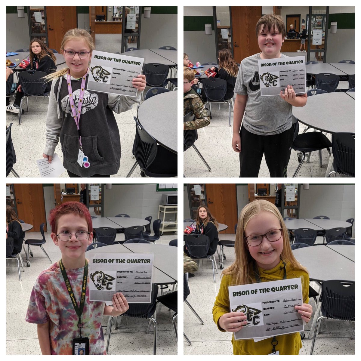 CCMS5thgrade's tweet photo. Congratulations to our 5th and 6th grade Bison of the Quarter! #bekind @CCBisonPride https://t.co/QnSLyhEAaT