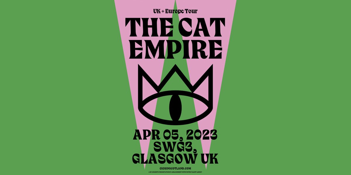 𝗝𝗨𝗦𝗧 𝗔𝗡𝗡𝗢𝗨𝗡𝗖𝗘𝗗 @gigsinscotland bring Australian jazz-funk band @thecatempire to the TV Studio on Wed 5 April 2023. 𝗣𝗿𝗲-𝘀𝗮𝗹𝗲 Thu 20 Oct at 10am 𝗢𝗻 𝘀𝗮𝗹𝗲 Fri 21 Oct at 10am 𝗣𝗥𝗘-𝗦𝗔𝗟𝗘 𝗦𝗜𝗚𝗡 𝗨𝗣 → swg3.tv/pre-sale-sign-…