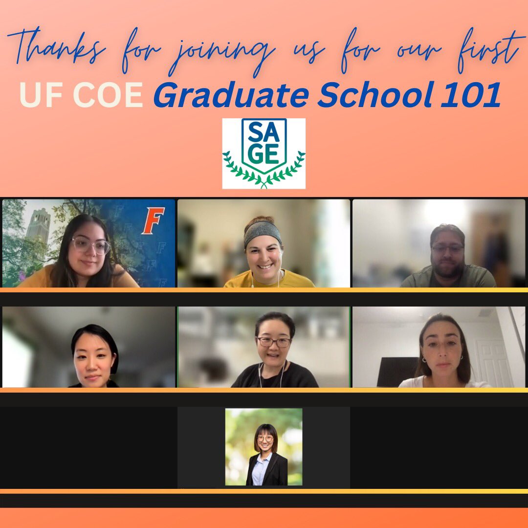 Student Alliance of Graduates in Education (@sage_ufcoe) on Twitter photo What a success!!! Thank you so much for attending our Graduate School 101 Zoom Session! We really learned a lot about how to navigate a PhD journey 😎 Special thanks to our SAGE team and <a href="/ZhenXu0905/">Zhen Xu (徐真)</a>! What a success!!! Thank you so much for attending our Graduate School 101 Zoom Session! We really learned a lot about how to navigate a PhD journey 😎 Special thanks to our SAGE team and <a href="/ZhenXu0905/">Zhen Xu (徐真)</a>!