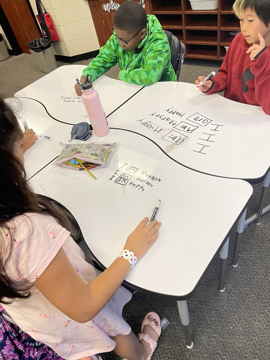 Working together to apply knowledge of verbs “to be.” Each table was assigned a verb and worked to create as many sentences as possible in 8 minutes! <a href="/MrsAsher_LSE/">Allyson Asher M.S. Reading</a> #leopardspotting