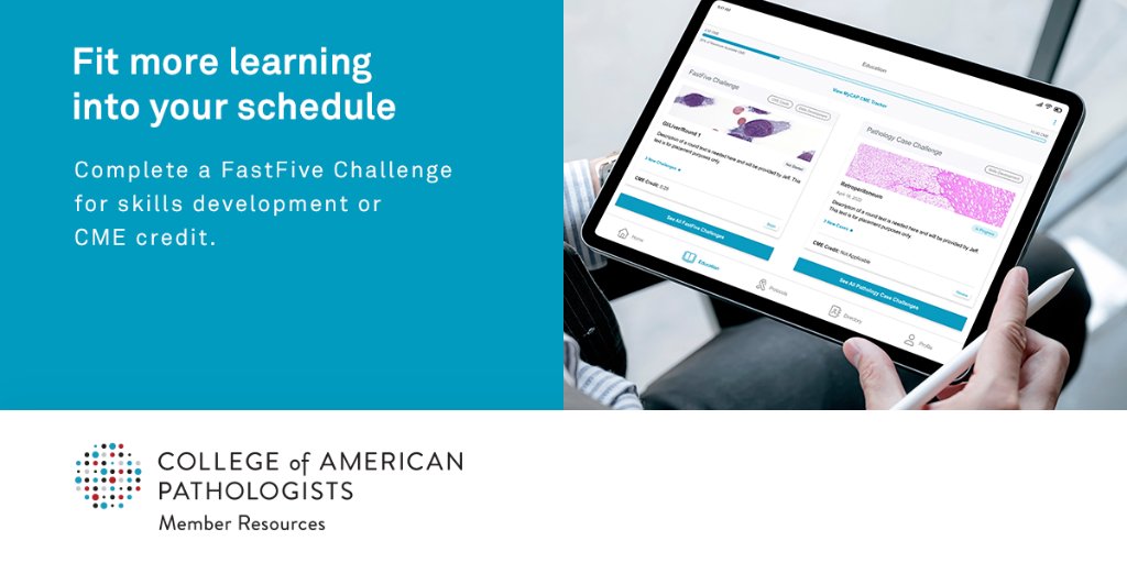 Pathologists's tweet photo. Test your knowledge on a variety of topics, whenever you have a few extra minutes to learn with a #FastFiveChallenge, exclusive to MyCAP.
Discover MyCAP: https://t.co/V9iOzT0j4i https://t.co/7YZSM6wTyQ