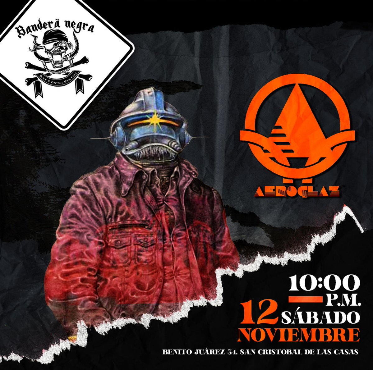 💥Camaradas y chambelanes, vayan apartando el sábado 12 de noviembre, porque andaremos sacudiendo el pedorro en el "Bandera Negra" en San Cristobal de las Casas, con harto rockanroll duro y directo. #aeroglaz  #rocknacional #sancristobal #rockchiapas #suresterock
🕛 10:00 hrs.