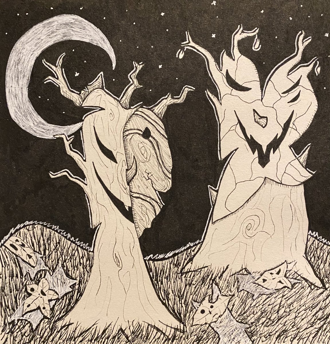 artistically_j's tweet photo. Day 14: Withered
Thought I’d turn a couple koroks into some spooky withered trees 
#Linktober2022 #linktober https://t.co/LVgtLJ56WG