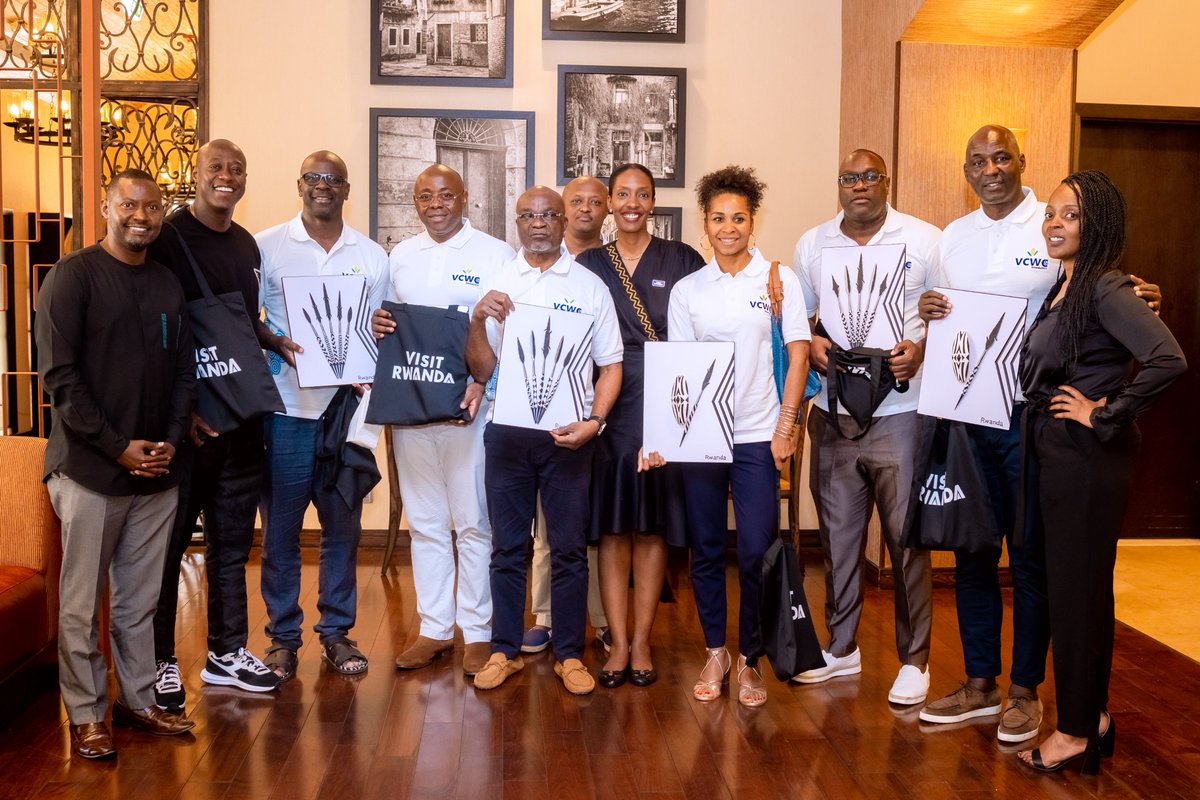 RDBrwanda's tweet photo. Today, RDB Chief Tourism Officer, @michaellaru along with @RCBrwanda's @fmurangwa hosted a lunch with the African football legends in the country for @VCWC2024 and thanked them for choosing Rwanda as the host of the championship in 2024.

#VisitRwanda https://t.co/atFn0hSapV