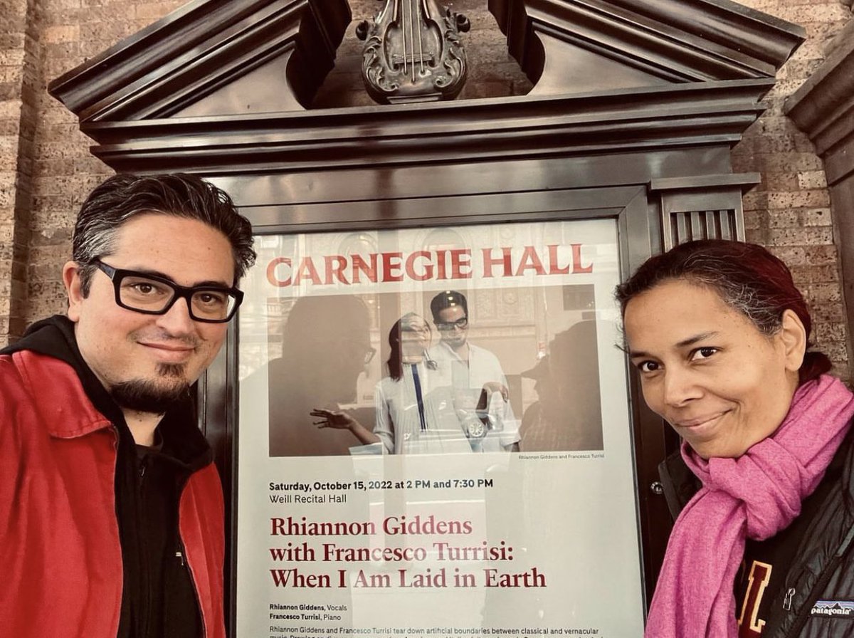 RhiannonGiddens's tweet photo. Launching my #PerspectiveSeries at @carnegiehall tomorrow with the first of four programs!! @fraturrisi and I will be taking the stage at Weill Recital Hall for two piano and voice recitals! 🎹😍 https://t.co/c7BAVqd5Ue