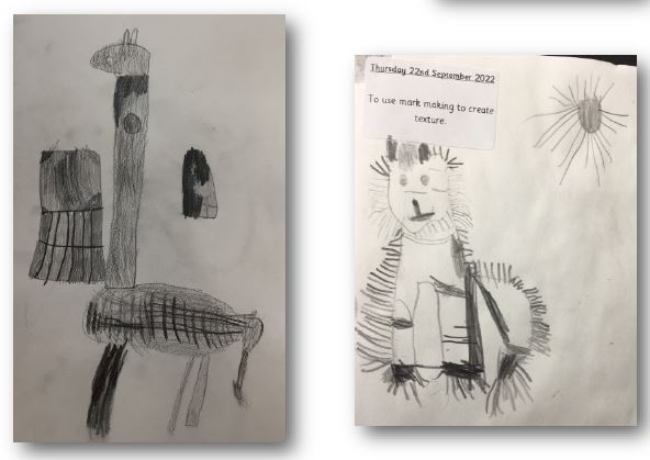 Year 1 have been using their mark making skills to create texture.